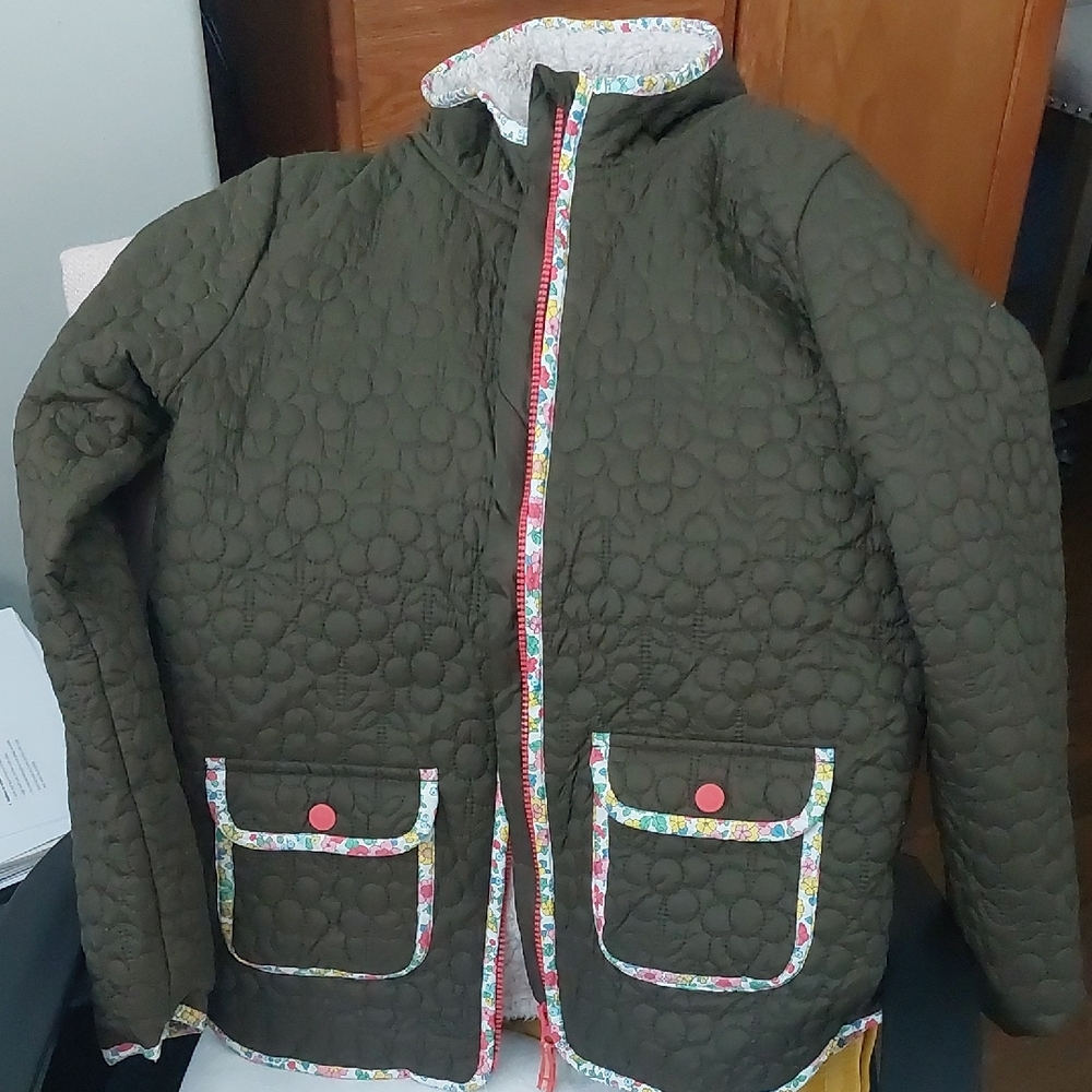 Boden Kids Quilted Jacket with Floral Accents